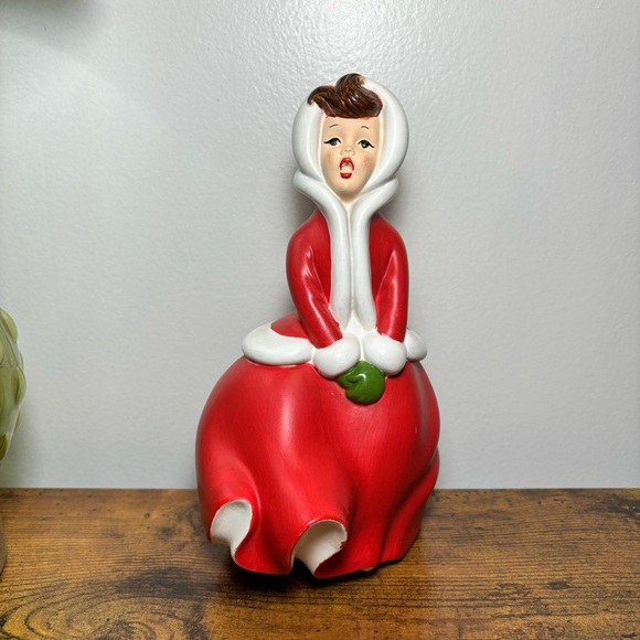 Vintage Hand Painted Atlantic Mold Ceramic Victorian Christmas Caroler Woman 8” - Picture 2 of 15